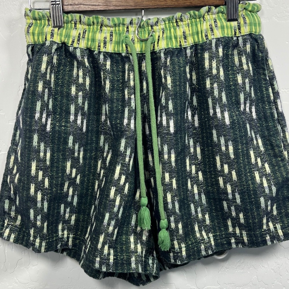 Aerie Women Green Navy Ikat Woven Shorts Tassel Drawstring Size S 01956